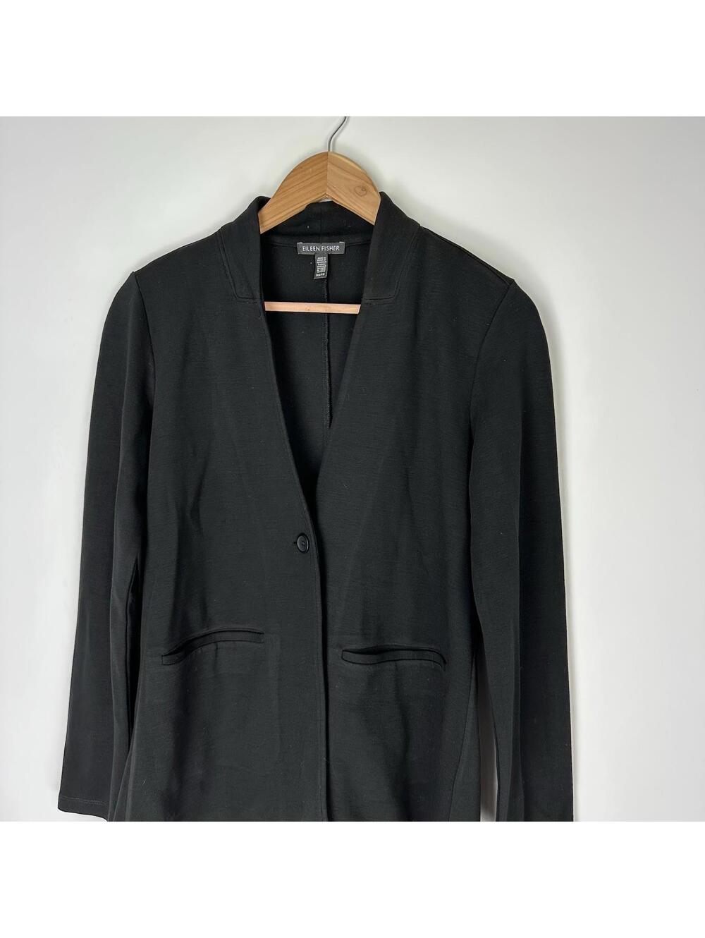 Eileen Fisher Tencel Lyocell Blend Knit Blazer Black XS Clean Girl Minimalist